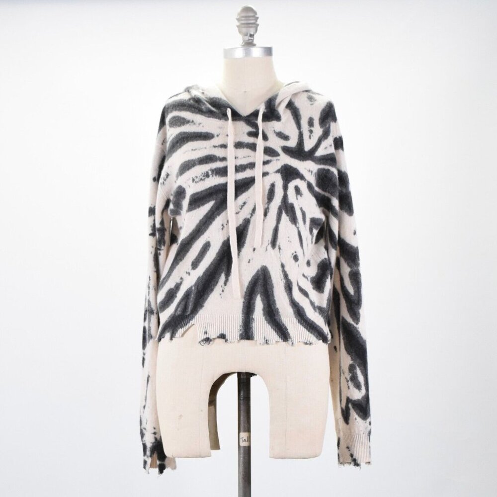 525 America Cashmere Neutral Tie-Dye Distressed Hem Sweater Hoodie